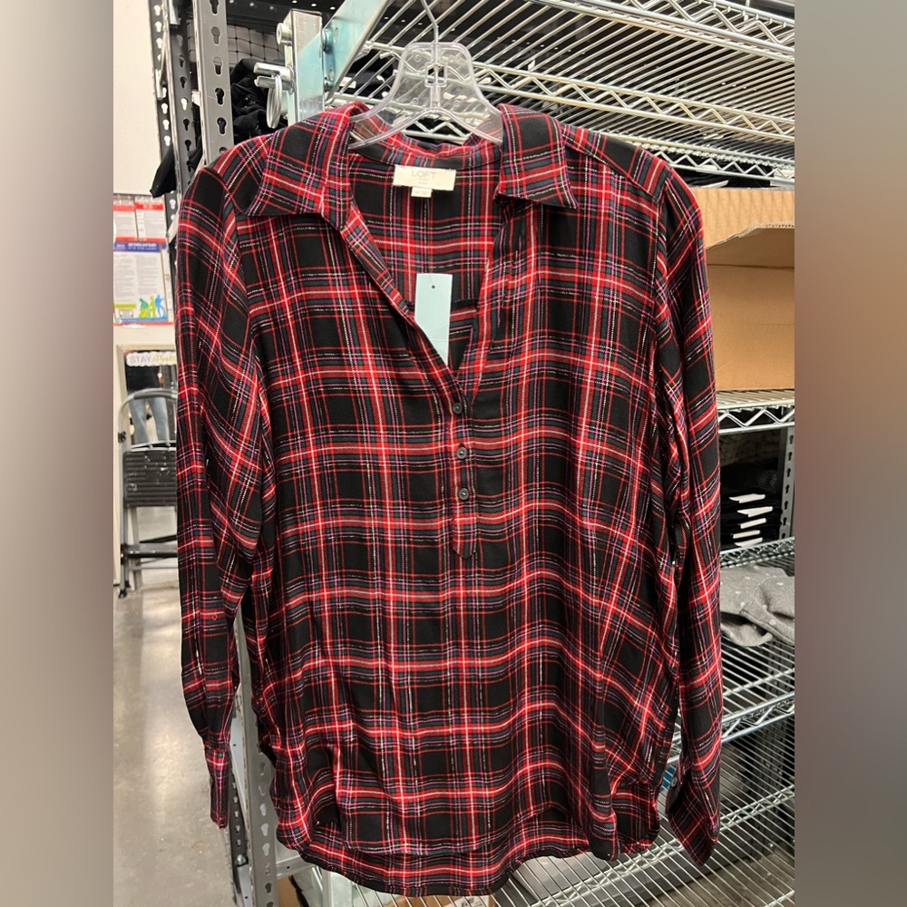 NWT Sp Plaid Blouse LOFT #ZZ